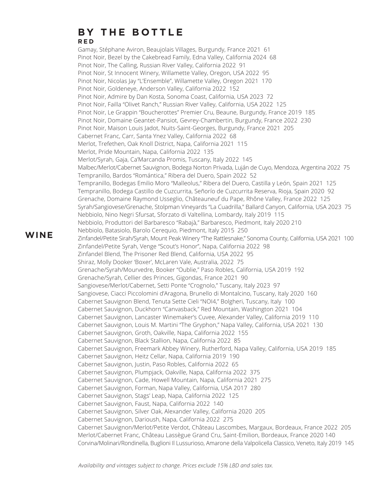 View our PDF menu for all selections