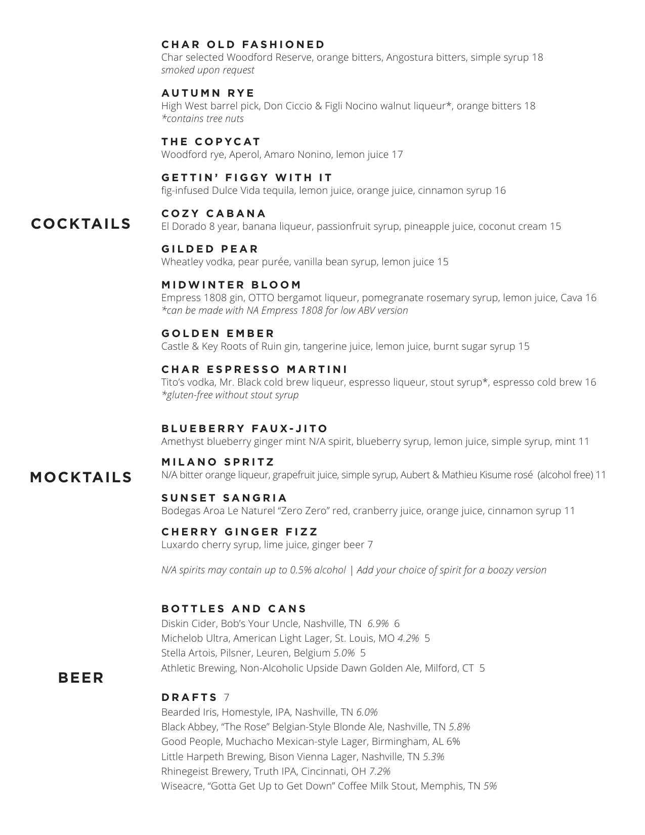 View our PDF menu for all selections