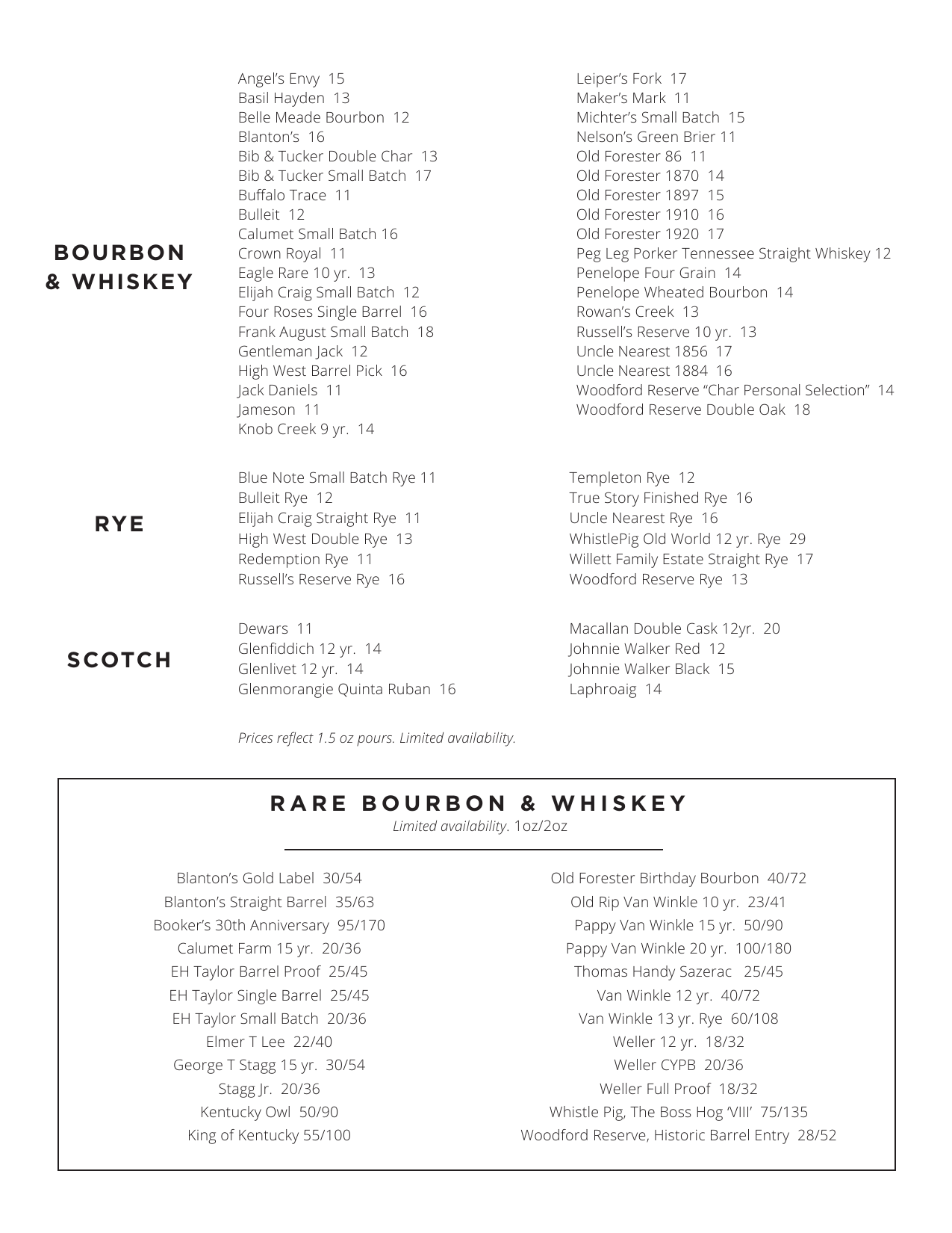 View our PDF menu for all selections